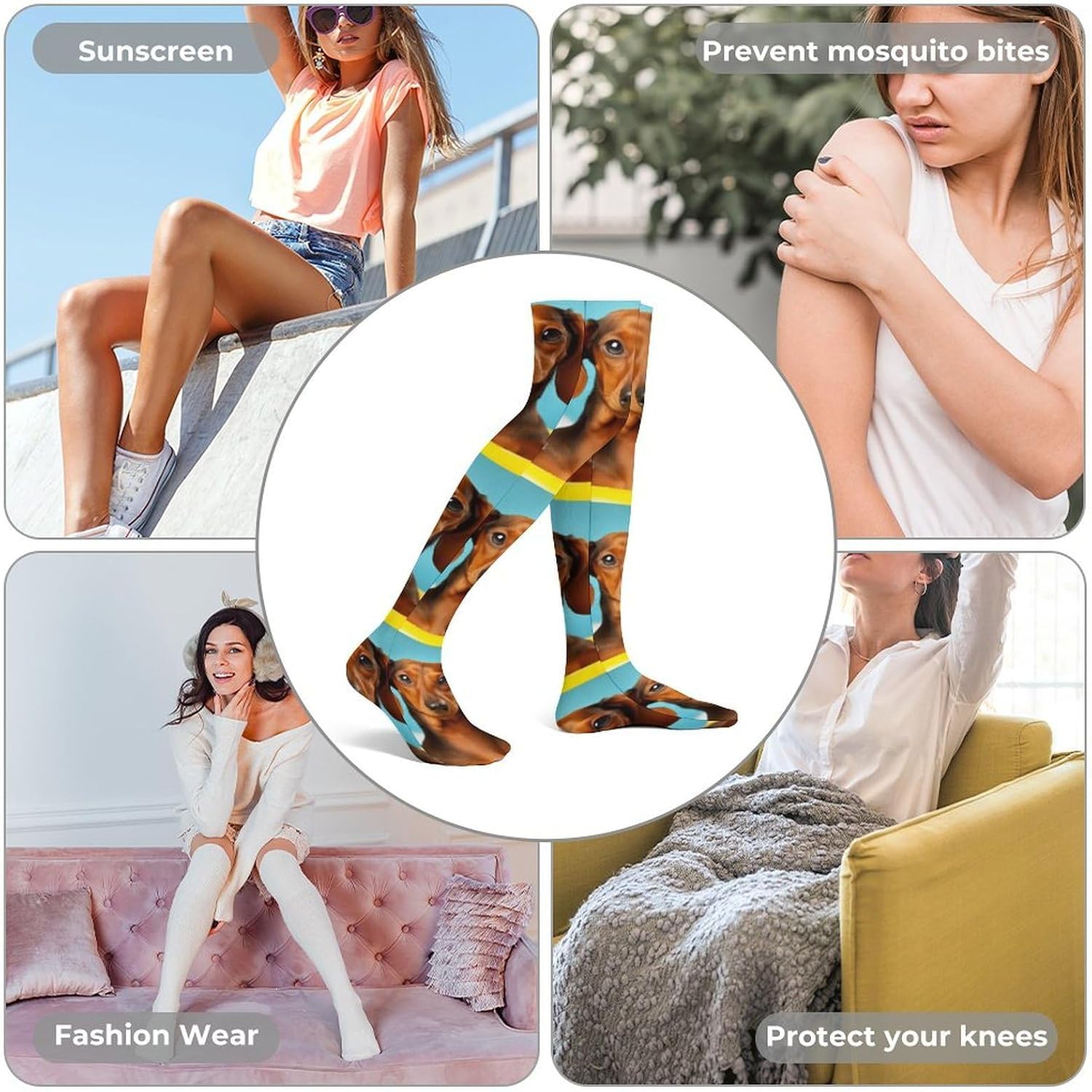 Dachshund Dog Knee High Stockings for Women 23.6" Breathable Thigh High Stockings Over The Knee Socks
