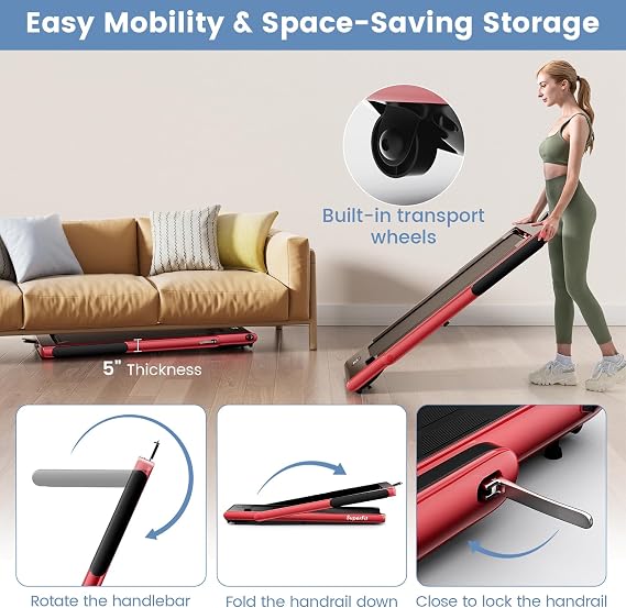 Goplus 2 in 1 Under Desk Treadmill, 2.25HP Superfit Folding Treadmill with Touch Panel Control, App Control, Remote Control, Bluetooth Speaker, Foldable Walking Treadmills for Home Office
