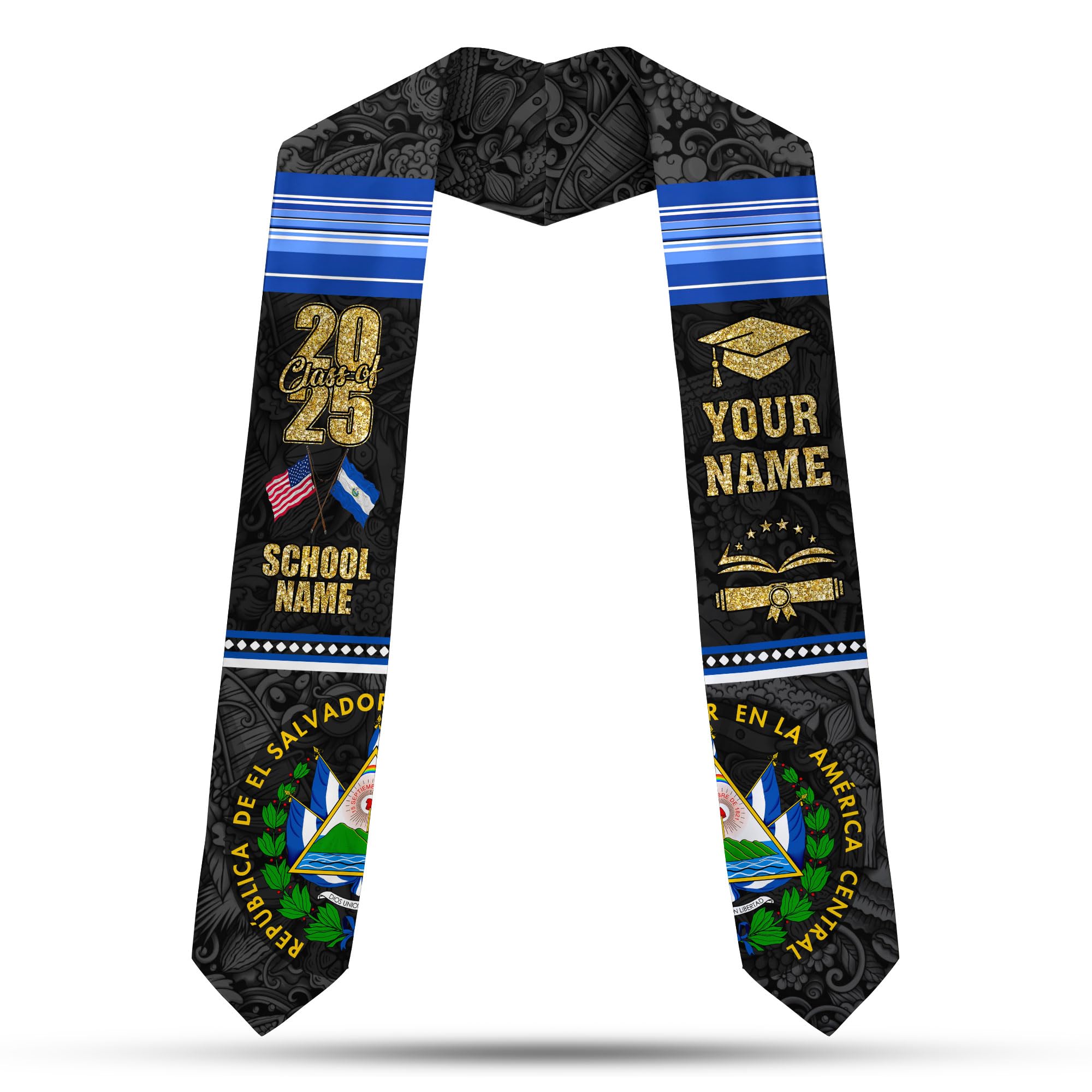 MonkeyVan Salvadorans Graduation Sash 2025, Custom Salvadoran American Flag Graduation Sash, El Salvador Graduation Stole Sash Salvadorans11