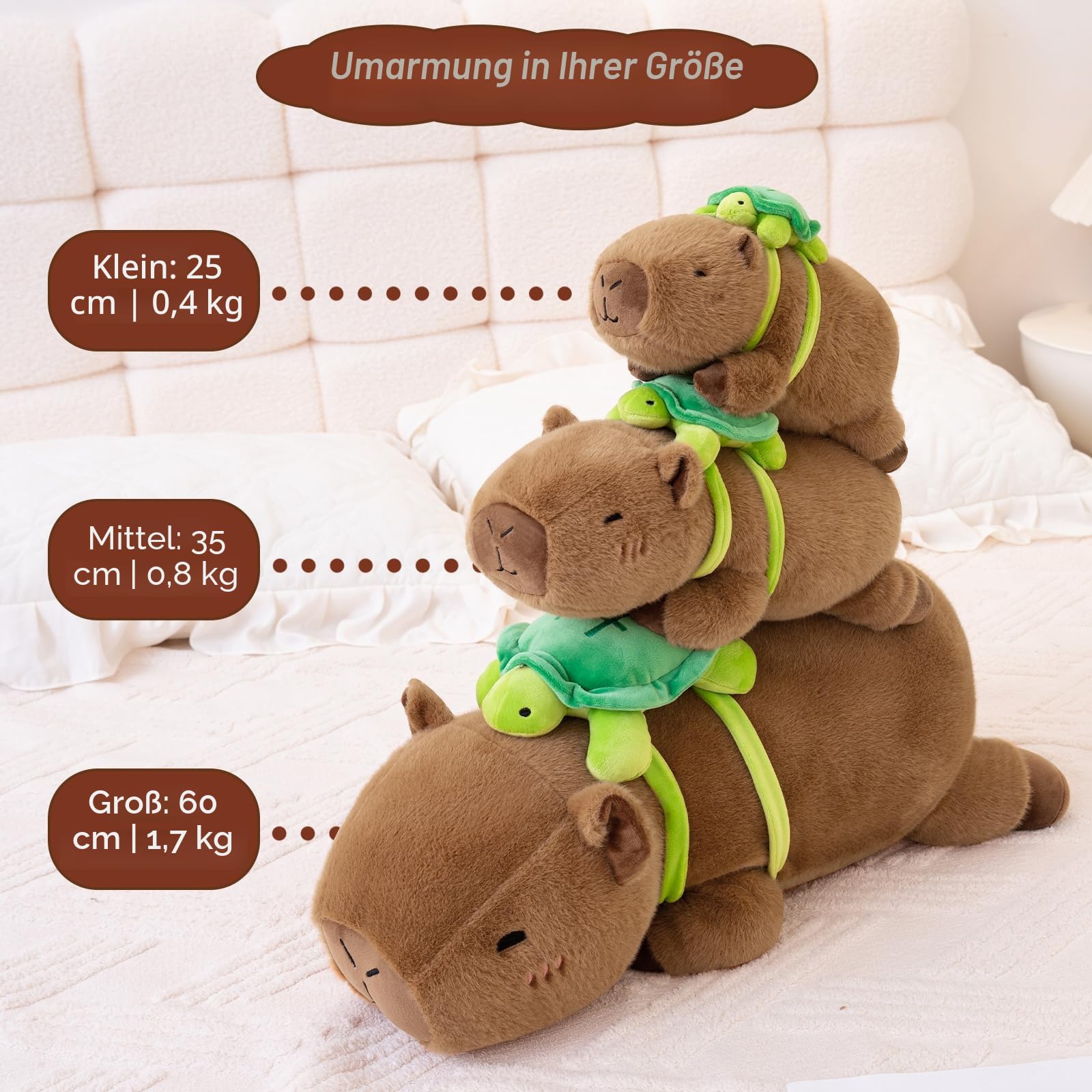 SQEQE Gewichtetes Capybara Kuscheltier, Weiches Wasserschwein Plüschtier Kuscheltierkissen mit Gewicht, Cute Plüschtiere für Kinder und Erwachsene 25CM
