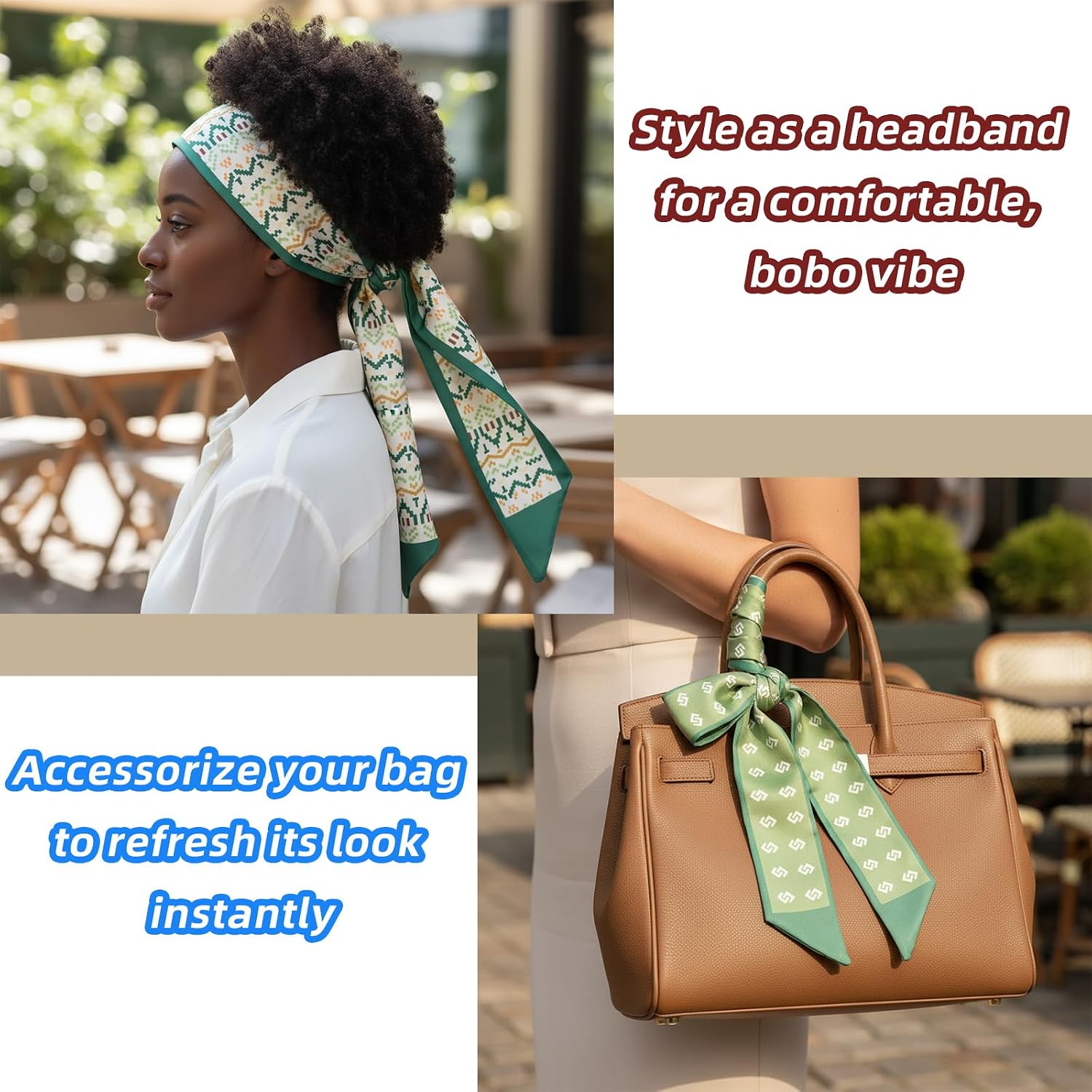 GoldenLife Fashion Scarves for Women, Multifunctional Boho Scarves Headbands Satin Scarf for Bag Hair Accessories (6 Pack)