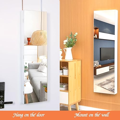 Miniatura 6 de KEDLAN Organizador de joyas de espejo, armario de joyería montado en la paredpuerta con espejo de longitud completa, armario de joyería colgante con