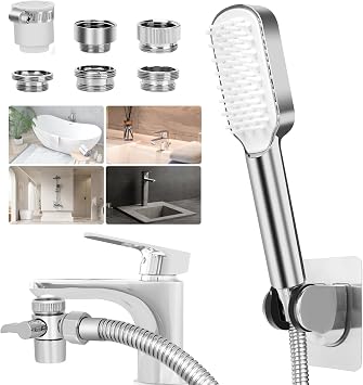 Dog Shower Attachment for Bathtub Faucet, Pet Shower Sprayer Attachment with 5 Adapters, 79" Hose for Hair Washing, Pet Dog Rinse & Baby Bath, Attaches to Tub Faucet, Utility Sink, Laundryroom, Garden