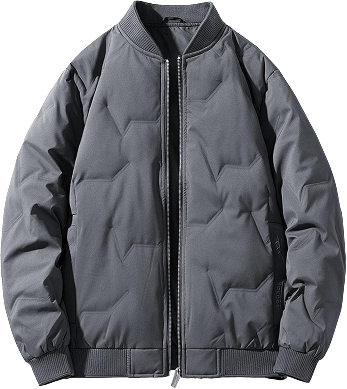 JEKE-DG Men's Zip Up Insulated Stylish Puffer Jacket Stand Collar Casual Bomber Down Coats Thicken Solid Winter Quilted Coat