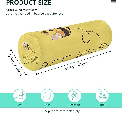 Miniatura 2 de Bees Kind - Almohada larga amarilla para cama, fundas de almohada terapéutica para el cuello, almohada cilíndrica pequeña, con cremallera