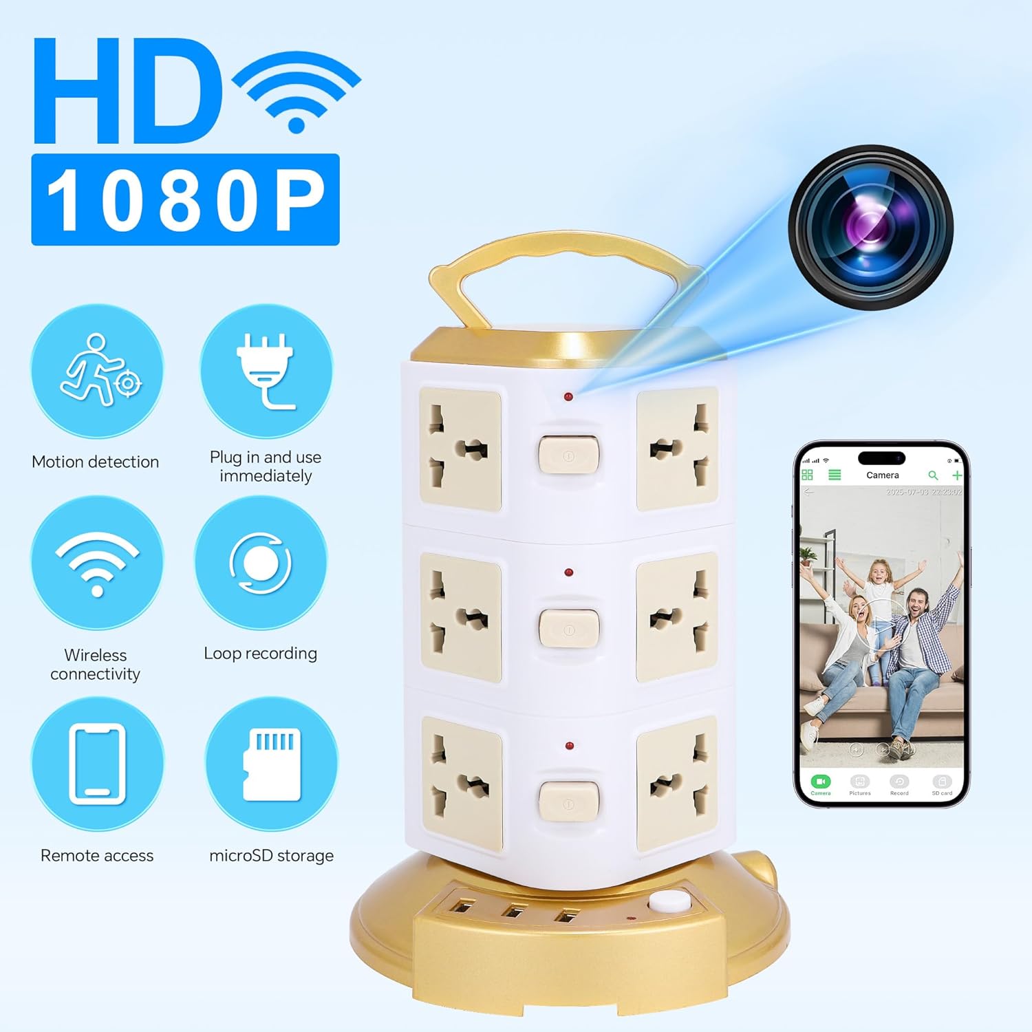 Mini Home Security Camera - Compact Indoor Wi-Fi Camera - Wireless Cam - with USB Ports - Easy to Install