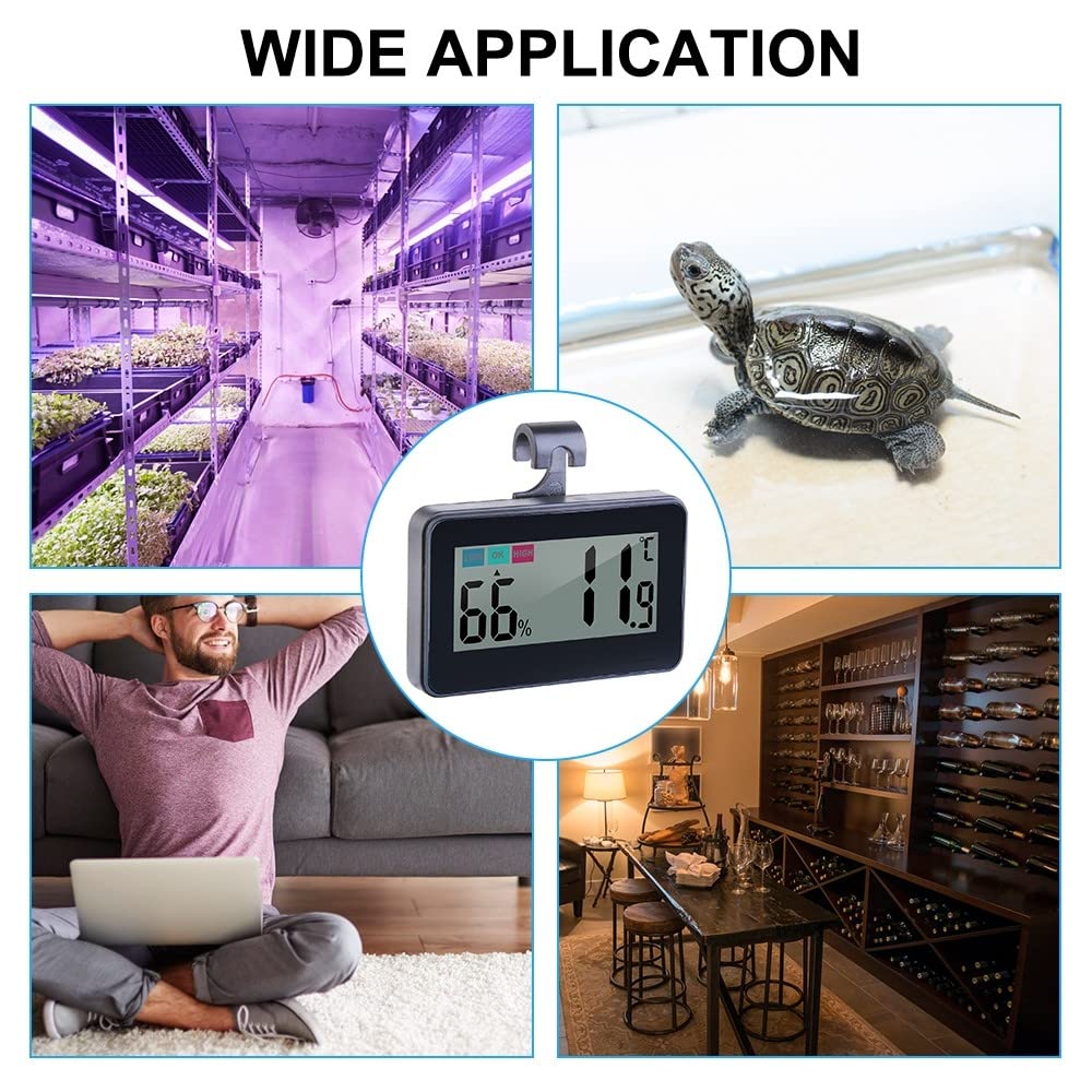 DONGKER Thermomètre Hygromètre Numérique pour Reptiles,Thermomètre D'aquarium avec Ventouse pour Réservoirs de Reptiles,Vivariums,Couveuses,Incubateurs