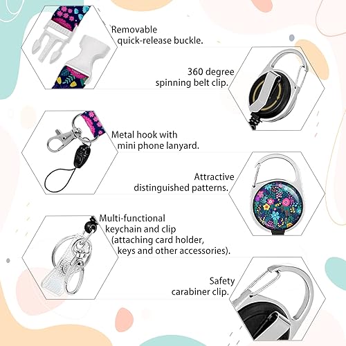 Miniatura 4 de Cordón con soporte para insignia, carrete retráctil con correa desmontable para el cuello y soporte vertical de identificación para enfermeras,