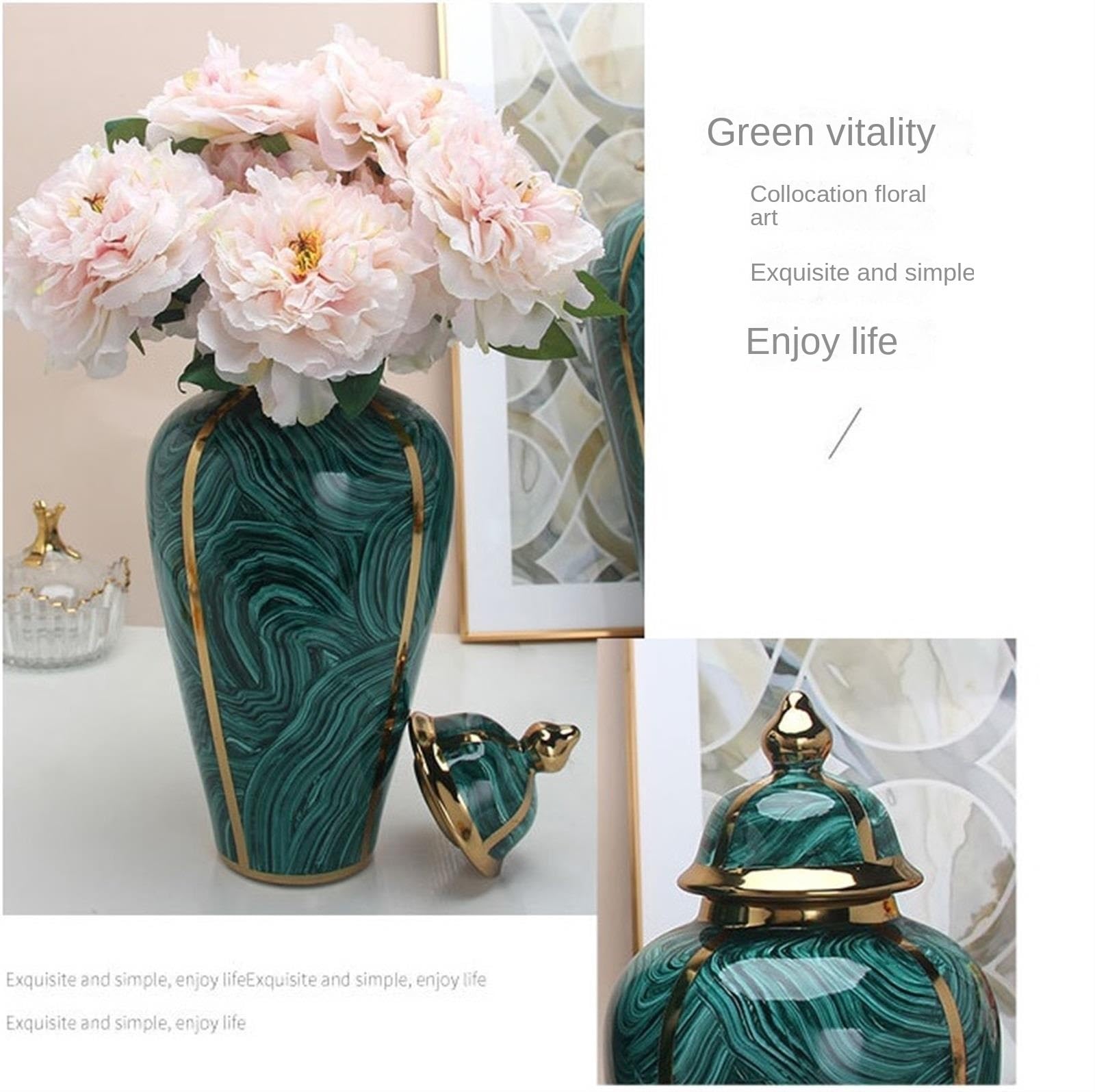 Duży wazon na kwiaty w słoiku na imbir, ceramiczny słoik na imbir z pokrywką do dekoracji domu, wazon w stylu vintage z suszonymi kwiatami, dekoracyjny słoik,