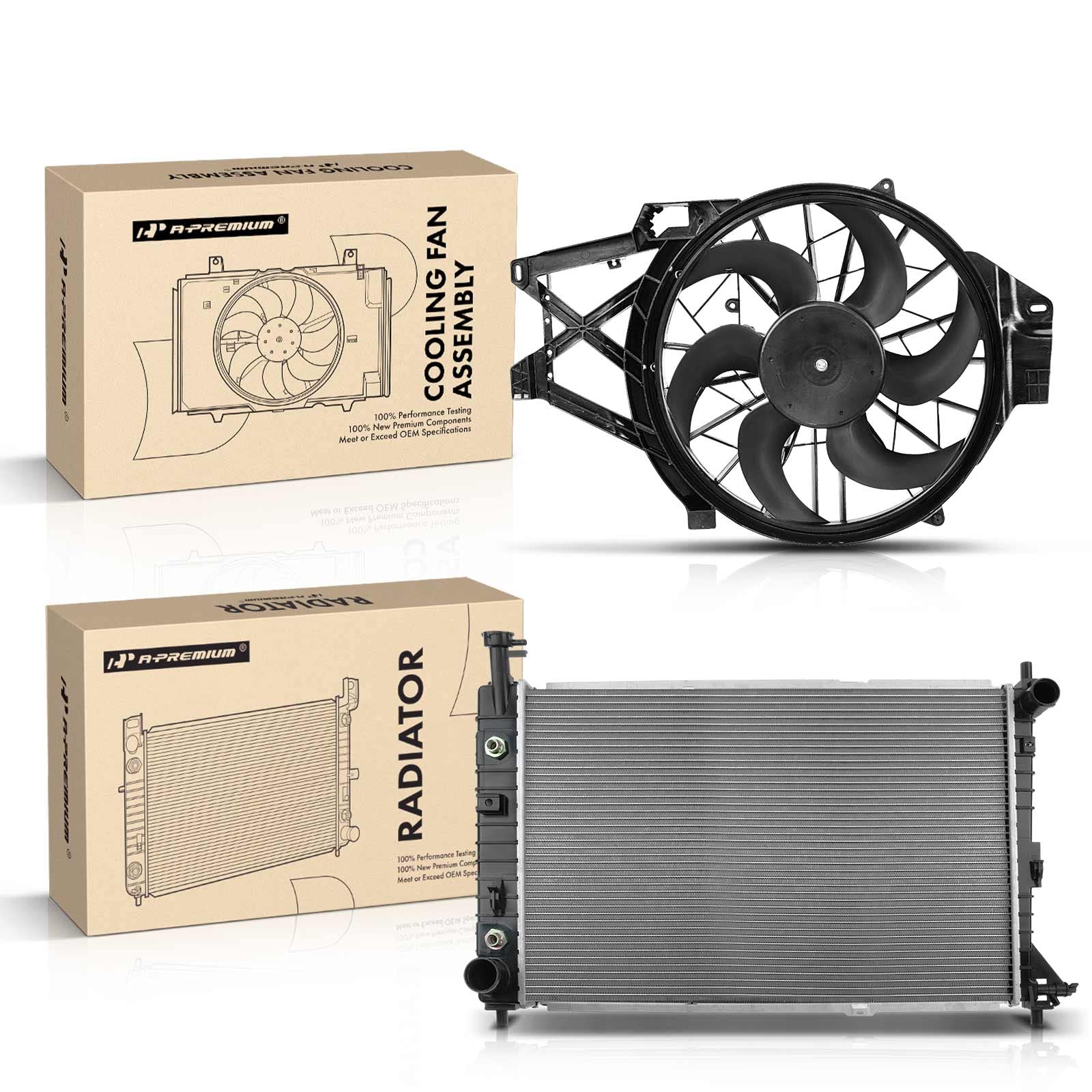 A-PremiumEngine Coolant Radiator & Cooling Fan Assembly Compatible with Ford Mustang 1999-2003 3.8L, Mustang 2004 3.8L 3.9L, Automatic Transmission 2-PC Set