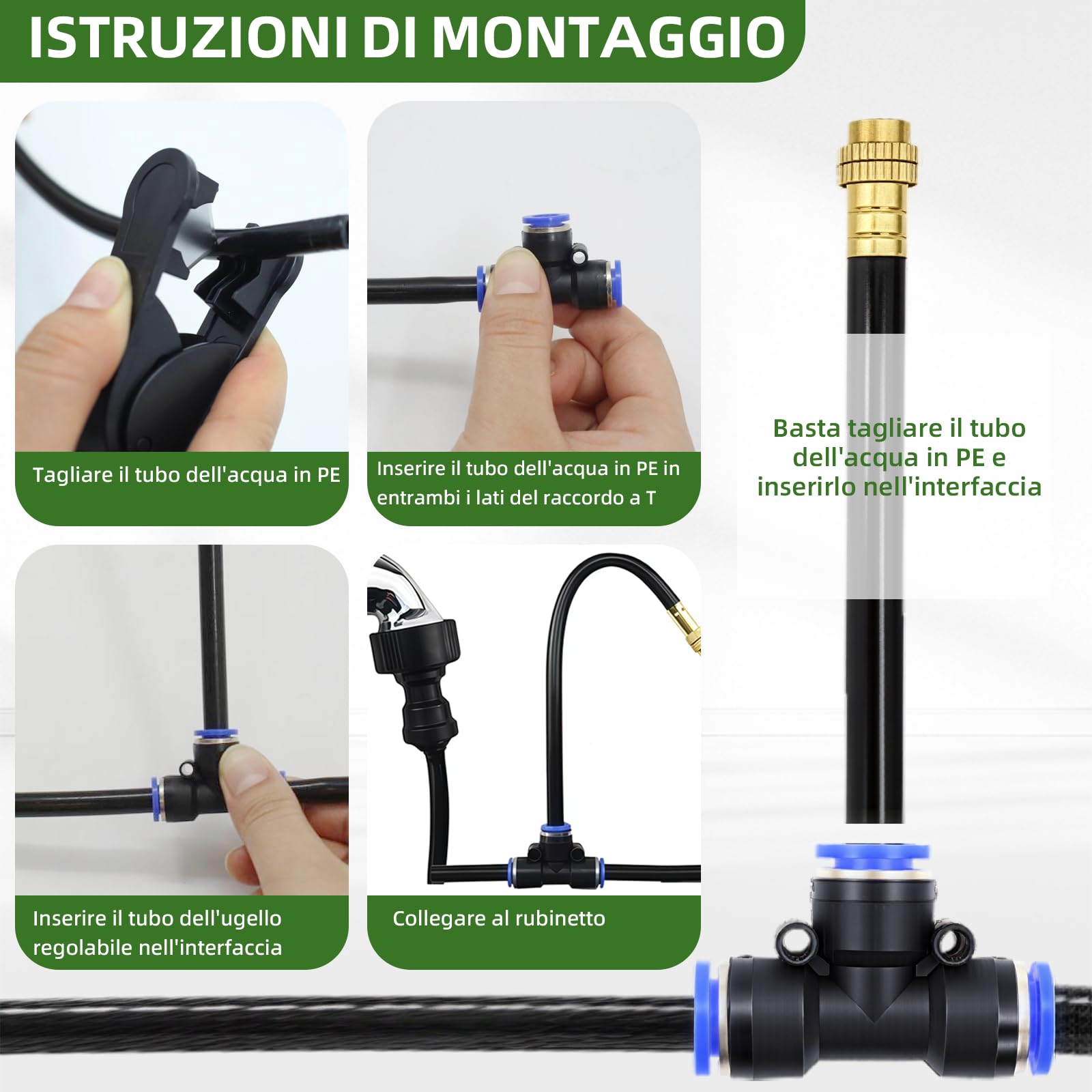 Set di sistemi di irrigazione – 15 metri con micro irrigatori girevoli a 360°, adatto per l'irrigazione automatica e uniforme di giardini da balcone, serre, piante in vaso e prati.