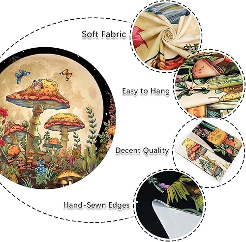 Miniatura 5 de Ameyahud Tapiz de hongos, luna y estrella, tapiz de cielo estrellado, tapiz estético vintage, tapiz de plantas de naturaleza, tapiz floral de