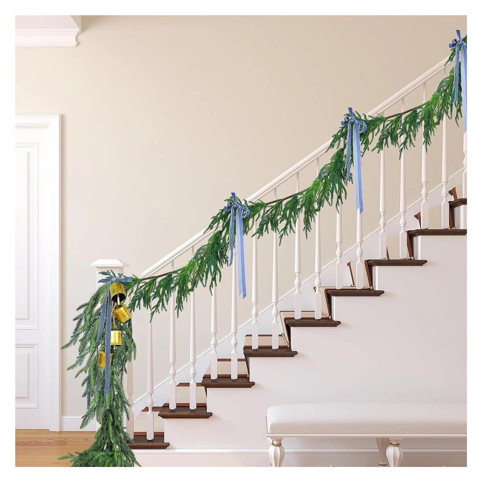 Guirnalda navideña Artificial de 1,5 Metros, con Agujas de Pino y Hiedra Mixtas, Ideal for decoración navideña de Interiores.(150cm-2pcs)