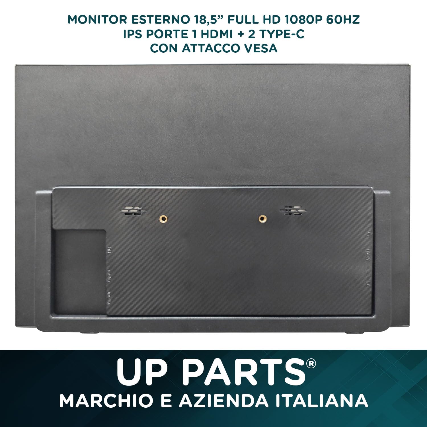 Monitor Portatile, Schermo portatile, Monitor portatile per laptop, 185WP - 18.5" Full HD 1920x1080, IPS, USB-C e Mini HDMI, Attacco Vesa,Ultra Sottile, Altoparlanti, Azienda Italiana