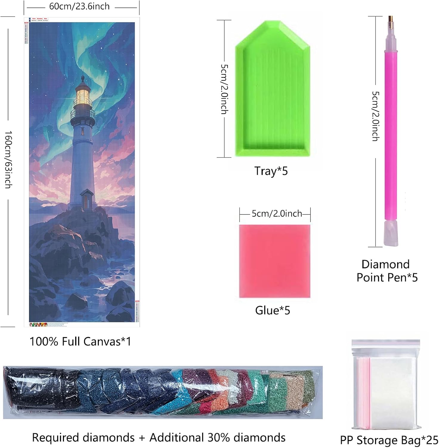 ZHUMUTO Extra Large Diamond Art Painting Kits for Adults,23.6x63inch/60x160cm Landscape Ocean Lighthouse A DIY Full Round Drill Diamond Dots,Extra Large Size for Home Wall Decor Gifts