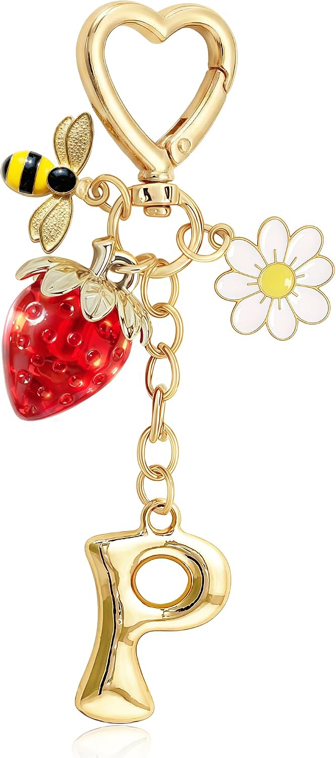 Cute Initial Cherry, Bow, Heart & More Styles - Personalized Keychain Bag Charms & Purse Accessories for Handbags