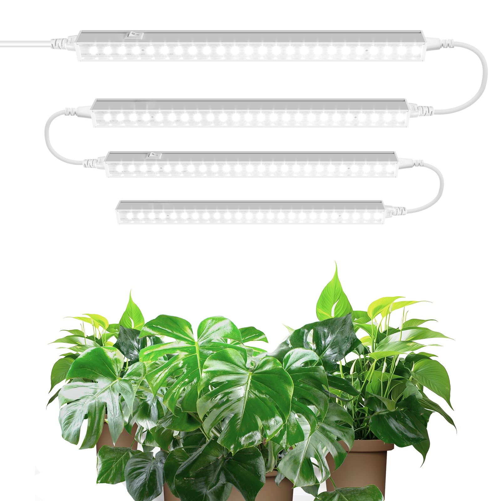 Barrina Lampada T5 per Crescita, 5000K, 29 cm, Luce Solare a Spettro Completo, Lampada per Piante Incatenabile, Barra di Luce LED per la Crescita con Interruttore, Spina e Gioco, Confezione da 4