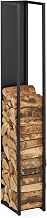 Relaxdays Leñero Alto de Metal Soporte de Leña, Estantería Panel Trasero, para Troncos, Chimenea, 157x23,5x30 cm, Negro