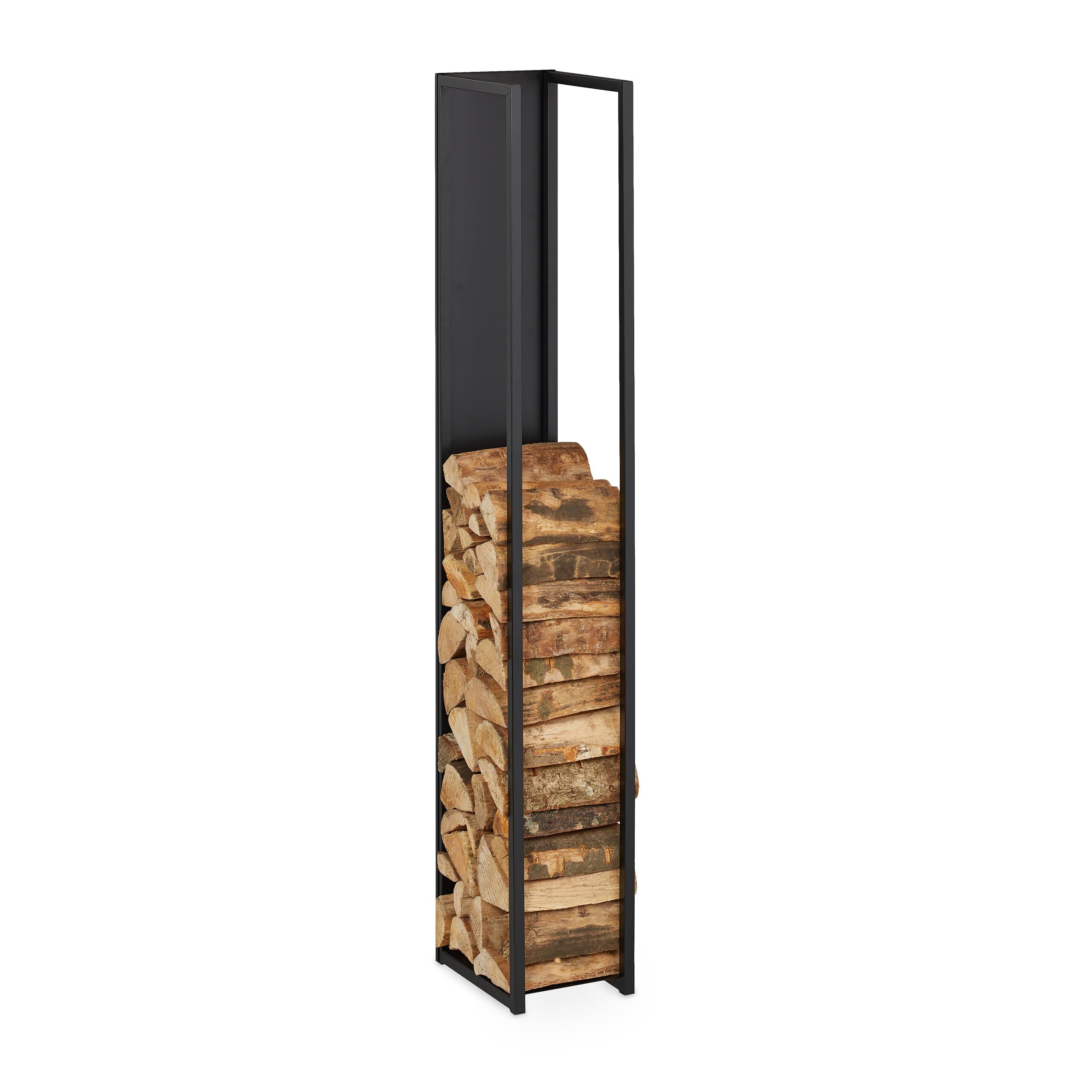 Relaxdays Scaffale Portalegna da Interno in Acciaio 157x23,5x30 cm Nero