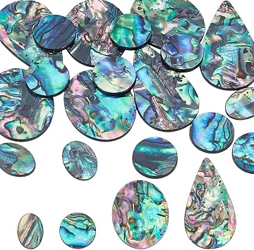 WADORN 18Pcs Acrylic Abalone Shell Cabochon, 4 Sizes Loose Gemstone Flat Round Oval Teardrop Paua Shell Charms Colorful Paua Stone Shells Cabochon for DIY Crafts Bracelets Necklace Jewelry Making