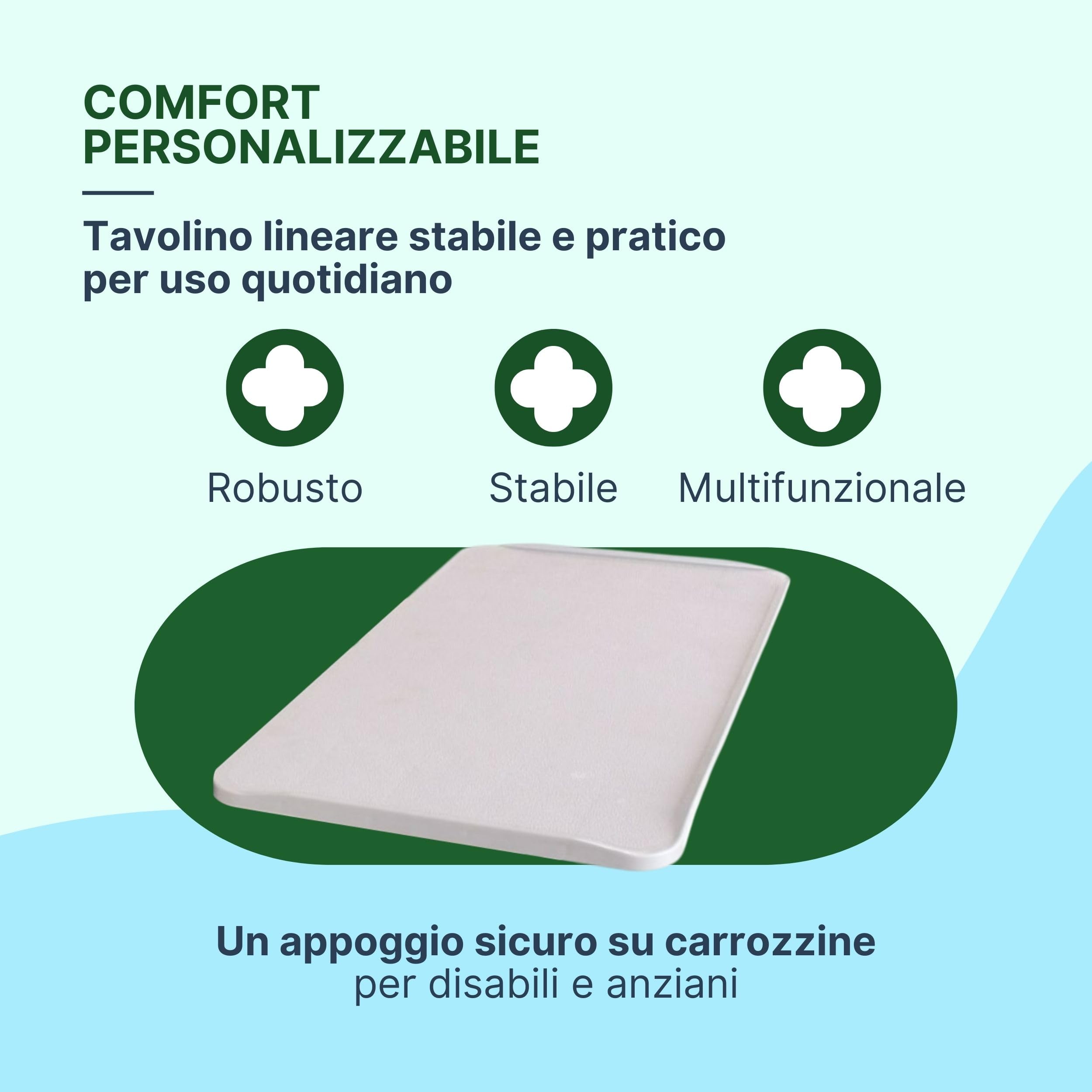 Tavolino per Sedia a Rotelle Lineare, 55x32 cm | Vassoio Rimovibile per Carrozzina per Disabili, Superficie Lineare