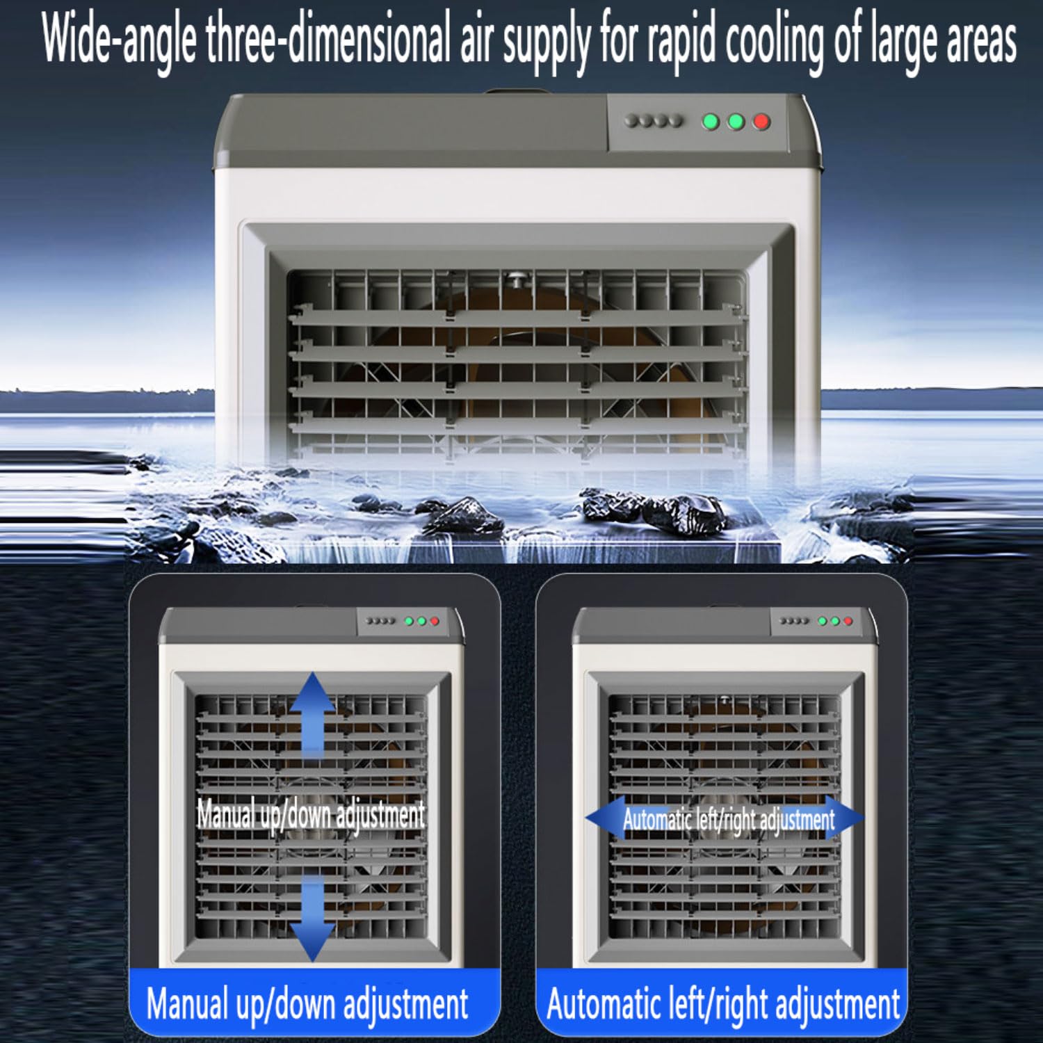 100L refrigeratore d'aria portatile con serbatoio di ghiaccio, aria condizionata evaporativa a 3 velocità per grandi stanze, design oscillante e funzionamento silenzioso per il comfort interno all'ape