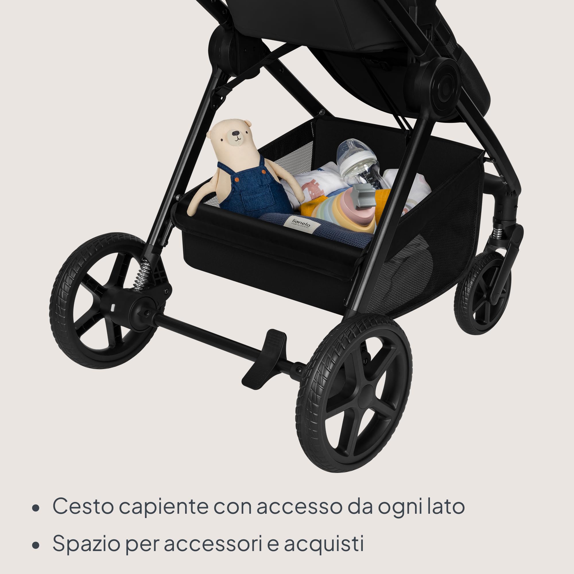 Lionelo Greet Passeggino Trio 3 in 1 per bambini 0-4 anni / 0-22 kg Leggero | Sistema Modulare con Seggiolino Auto,Ampia Navicella,Seduta Reversibile,Telaio,Sospensioni,Posizione Reclinata,UPF50+