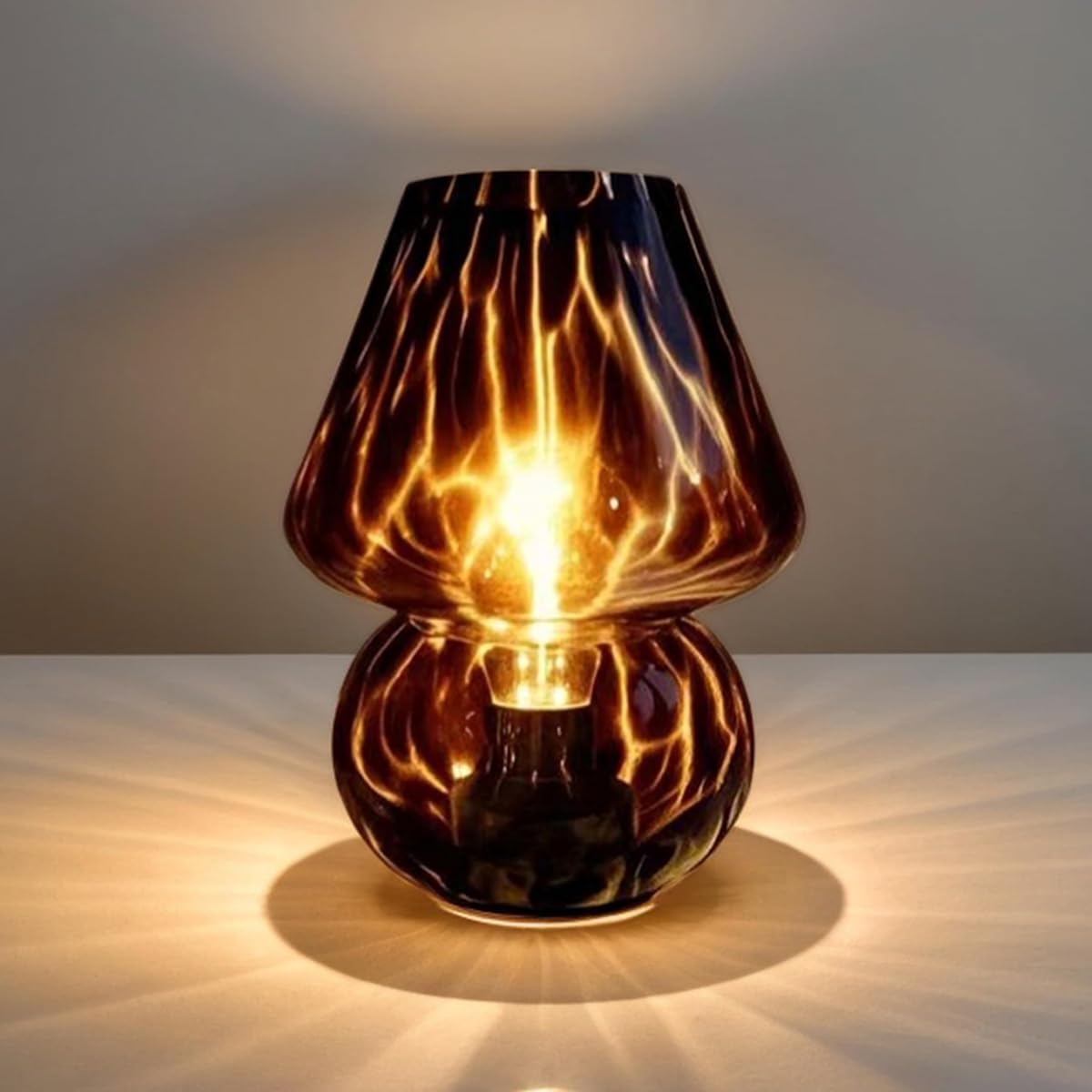 AOMOONOA Glass Mushroom Lamp - Purple Desk Lamp with LED, 7.8’’H, Battery