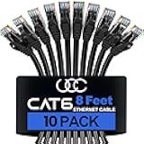 Ultra Clarity Cables Cat 6 Ethernet Cable 8 Feet (10 Pack), Cat6 Patch Cable, High Speed 10Gbps 500Mhz Ethernet Cable Network Cord, RJ45 LAN Internet Cable for Computer Modem Router PS4/5 Xbox -Black
