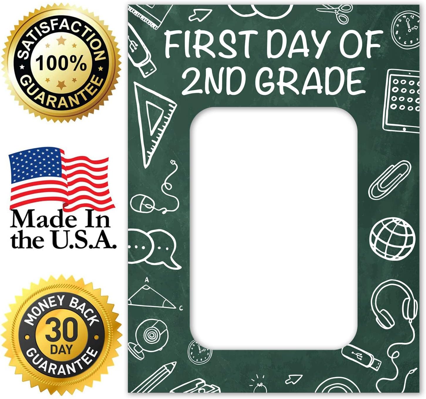 Soul Décor Back To School Photo Prop Board, Picture Frame First Day Of 2nd Grade Of School, Cute and Creative First Day Of School Picture Idea, Cut Out Green Board Sign, Coro Plastic, Made in The USA