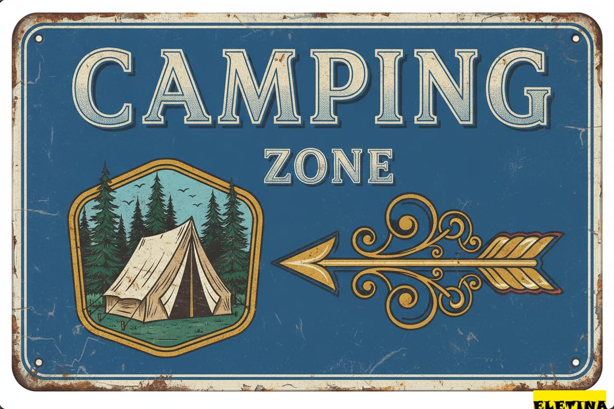 Camping Zone Aluminum Warning Tin Sign UV Protected Waterproof Fade Resistant Home Business Driveway Gate 8x12in
