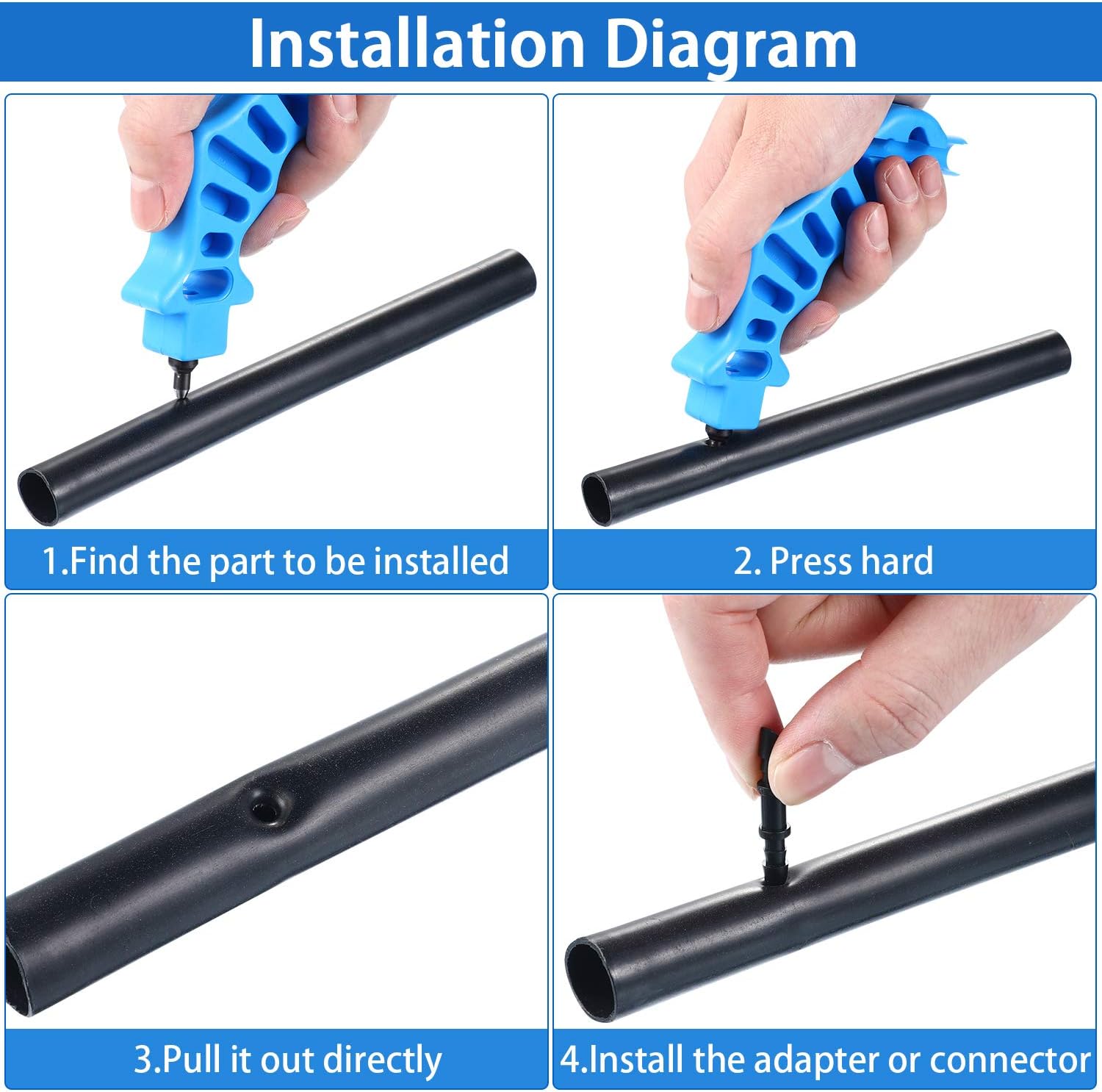 Mudder 3 Pieces 2-in-1 Drip Irrigation Hole Punch Tool Drip Tube Hole Punch Fitting Insertion Tools for 1/4 Inch Fitting Emitter Insertion Drip Sprinkler Systems