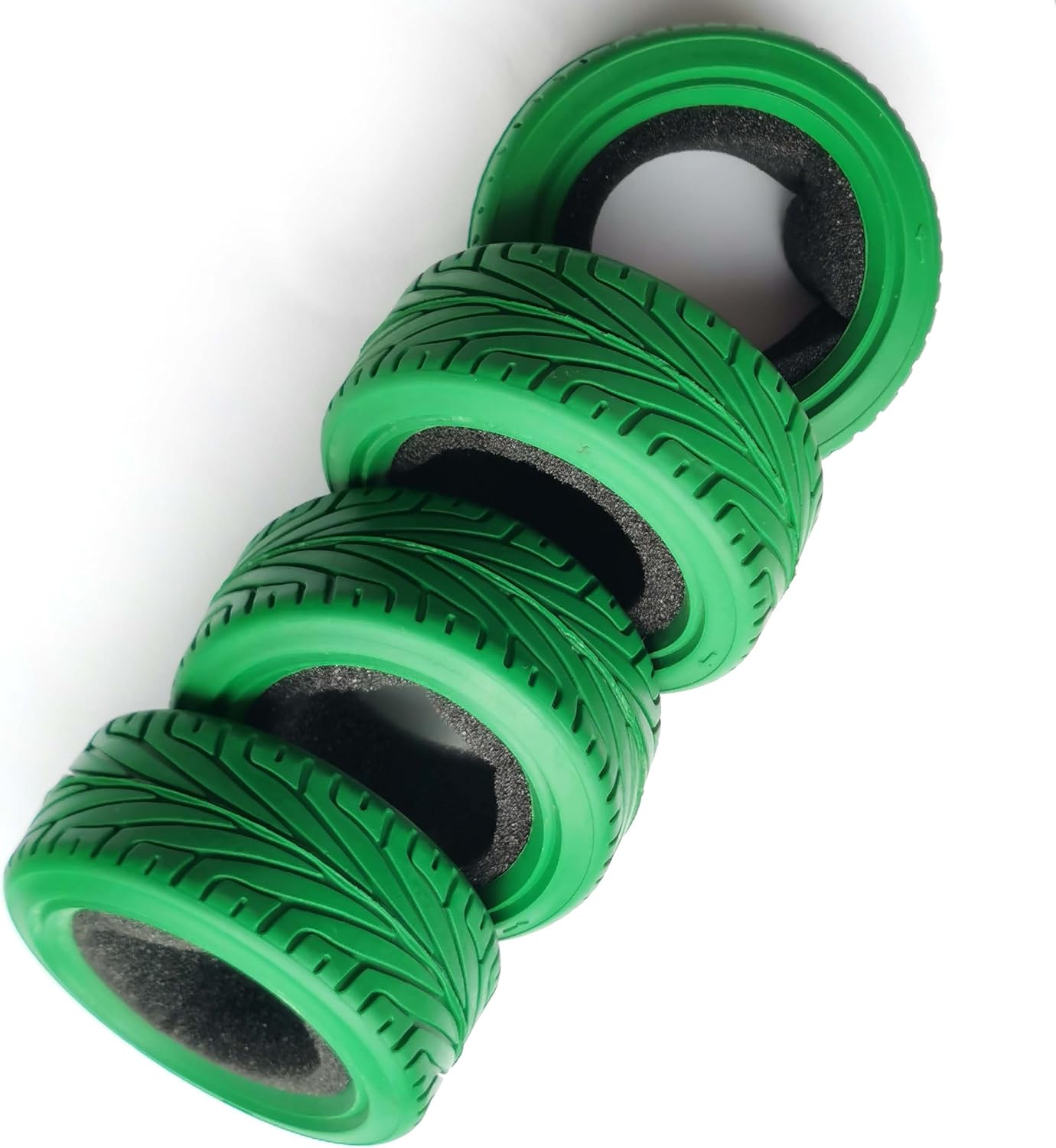 1/10 RC On-Road Car Tyres, 65mm Rubber RC Tire for 1/10 HSP Tamiya HPI Kyosho RC On Road Run-flating Car (Green)