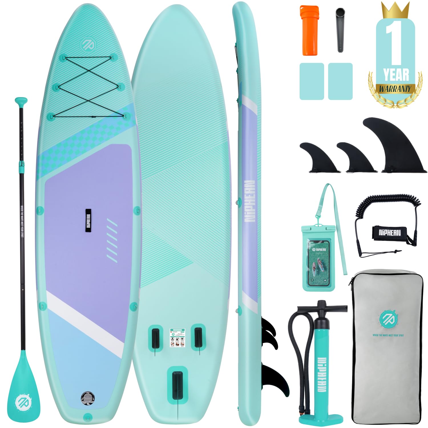 Niphean Inflatable Stand Up Paddle Board with SUP Accessories, Anti-Slip EVA Deck, 10’6’’ Inflatable Paddle Boards for Adults &amp; Youth of All Skill Levels,Green