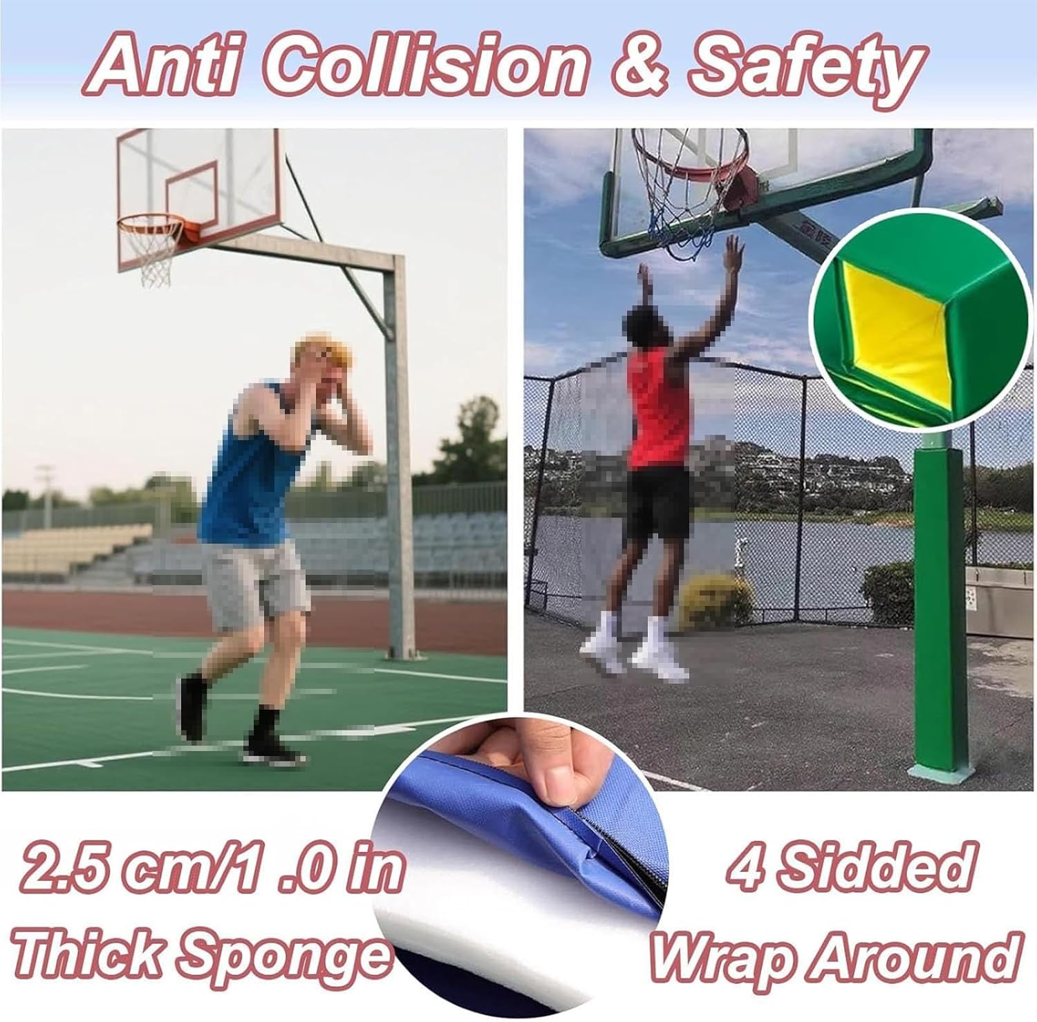 Square Basketball Pole Pad Hoop Pole Padding, 182cm Foam Goal Post Protector Cushion Safety Wrap for Pole Indoor Outdoor Garage