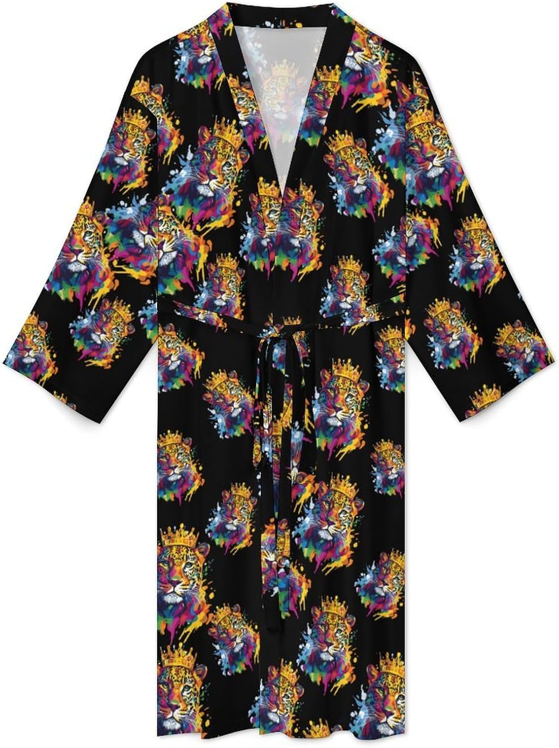 Colorful Leopard Mens Robe Long Bathrobe for Women Bath Robes Lightweight Soft Printed Sleepwear
