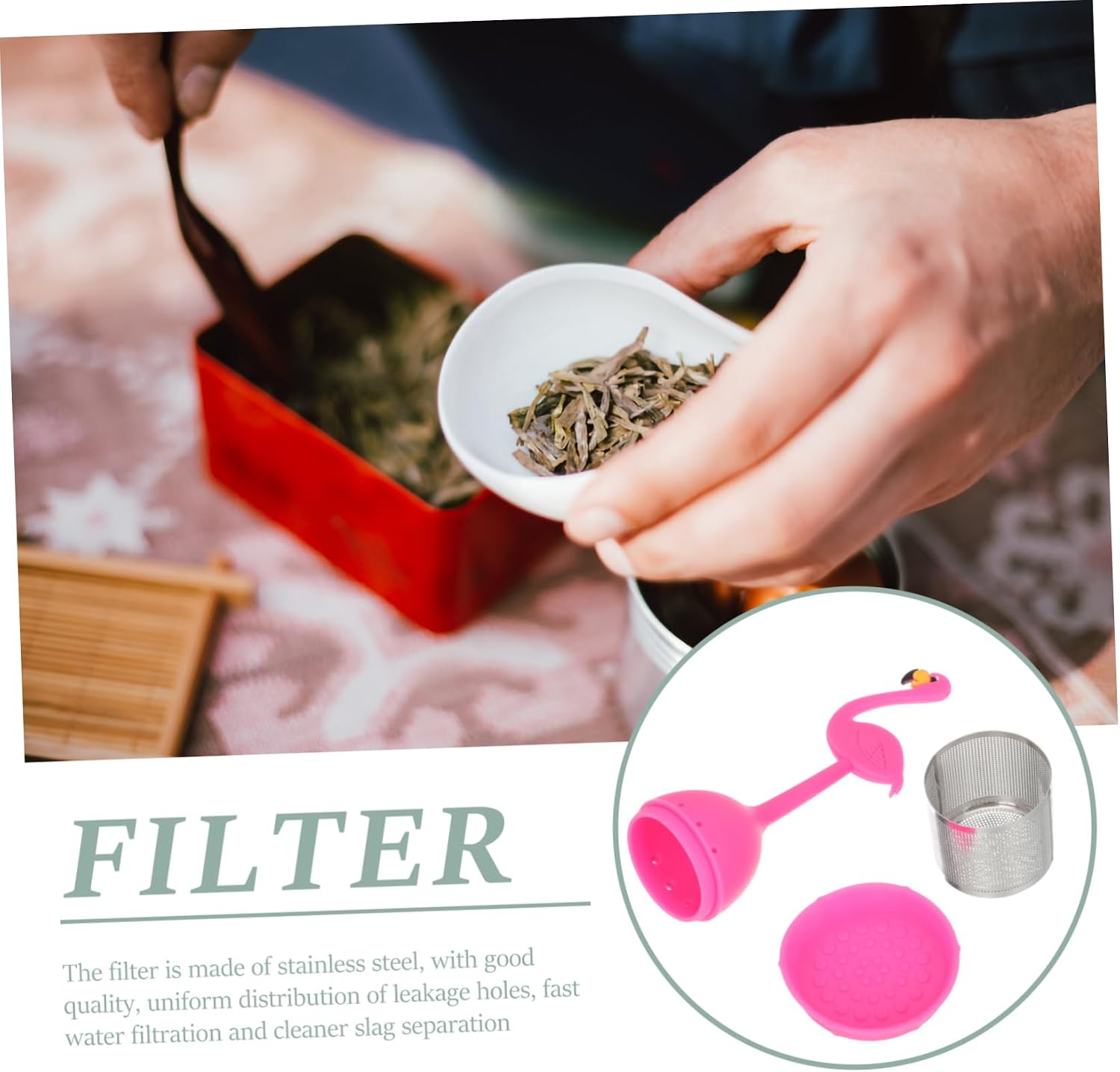Reusable Silicone Tea Infuser with Stainless Steel, Dense Hole Filter