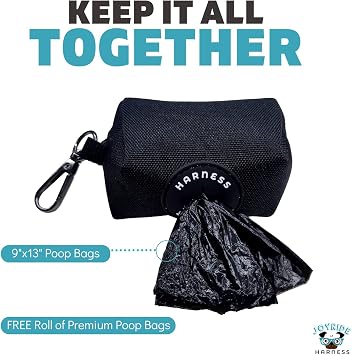 Joyride Harness Poop Bag Dispenser - 1 Additional Roll of Premium 9x13 Poop Bags Included, D-Clip Attaches to Leash or Harness - Fits Standard Doggy Waste Bag Rolls