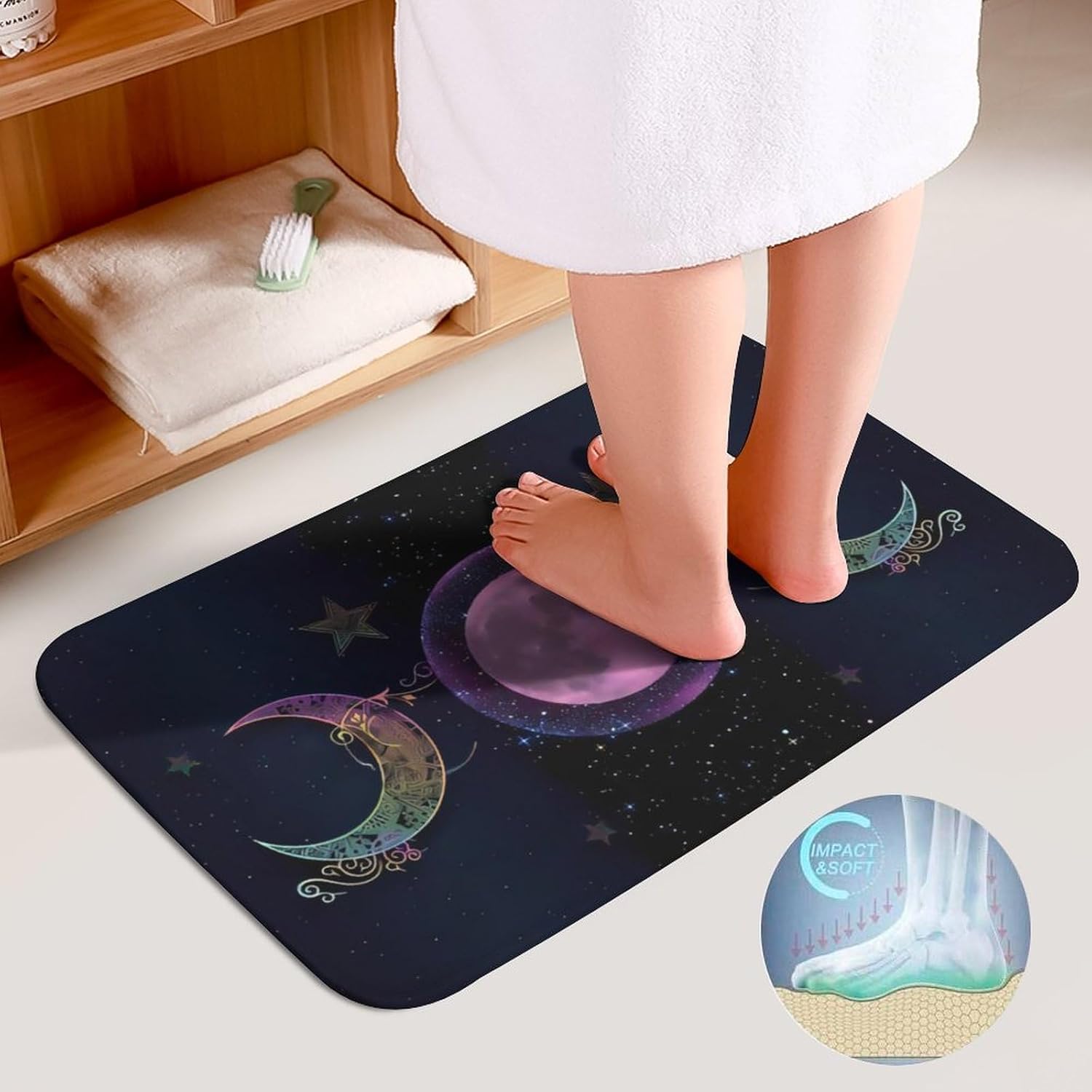 Galaxy Triple Moon Goddess Wiccan Pagan Witch 3-Piece Bathroom Rug Set Non-Slip Toilet Mat Absorbent Bath Rug Set Shower Mat Bathroom Special.