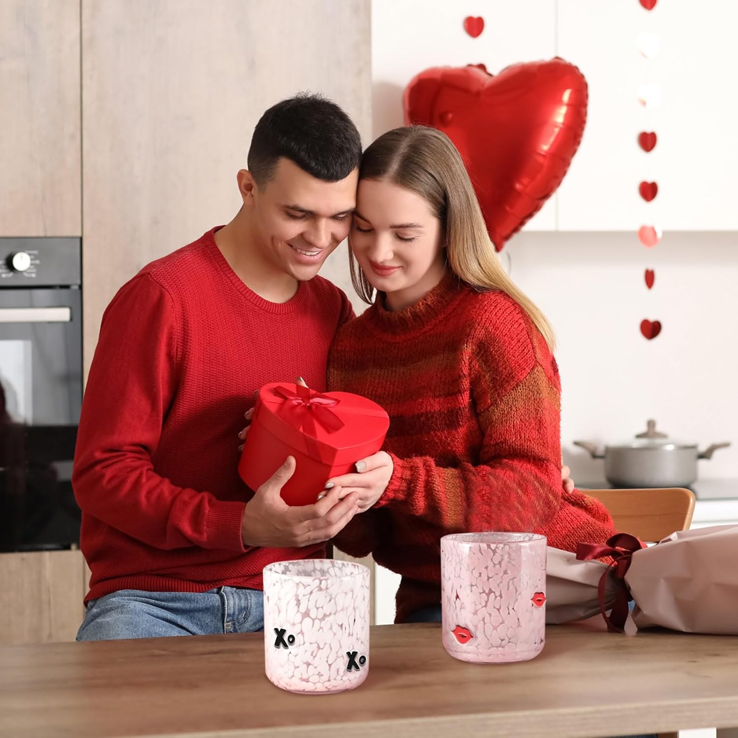 Skylety 2 Pcs Valentine Icon Juice Glass Rocks Glasses Wine Stemless Double Old Fashioned Icon Hand Blown Cocktail Cups 14-ounce Couple for Women Home Decor Lovely Gifts - Image 6