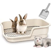 Large Rabbit Litter Box Corner Grated bunny potty Trainer With Stainless Steel Grate for Adult Guinea Pigs Rabbits Hamsters Chinchillas Ferrets Gerbils & All Small Pets Includes Scoop White