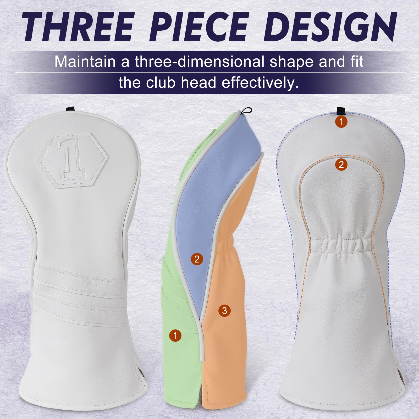 Fundas para cabeza de palo de golf 1FH/Driver/Fairway Wood/Hybrid/Irons White PU Leather