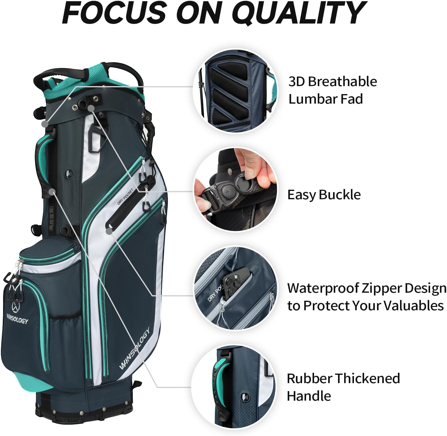 Pro Golf Stand Bag, 14 Way Top with Full Length Dividers, Lightweight Carry Bag with Dual Straps, Ergonomic Back Support, 10 Pockets with Cooler & Waterproof Pocket, for Men and Women