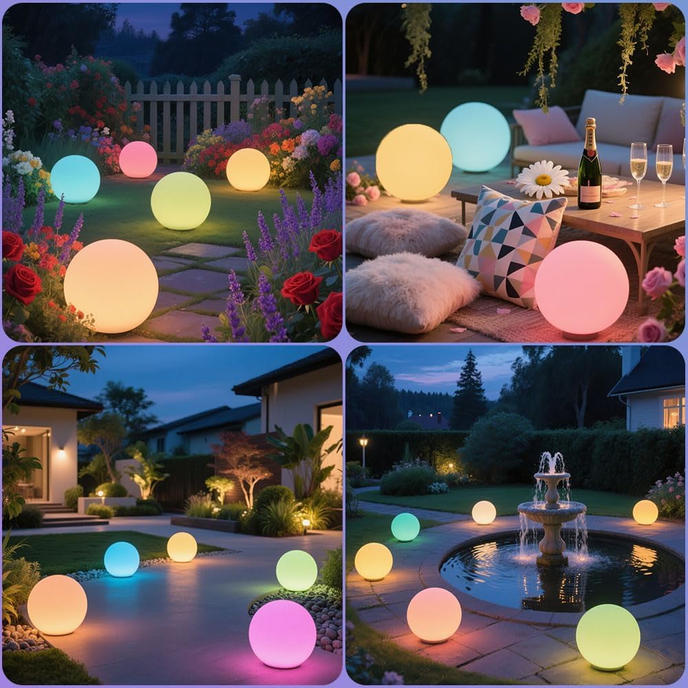 MR.GO 10" LED Solaire Lampe Boule Lumière Imperméable Sphère Lampe avec Télécommande, 16 Couleurs Dimmable, Changement de Couleur Lumière D'ambiance Jardin Orbe avec Piquet pour la Décor Extérieure
