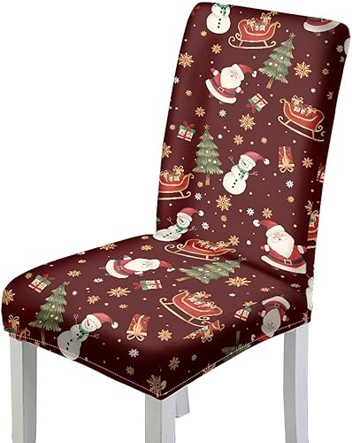 HUGS IDEA Snowman Seat Covers for Dining Room Chairs Set of 2 Santa Claus Stretch Chair Slipcovers Protector Removable and Washable Kitchen Dining