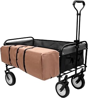 ESPIDOO Heavy Duty Folding Wagon Cart: 360lbs Capacity All Terrain Wheels & Waterproof Liners - Professional Farm Market Cart for Small Farmers & Produce Vendors with Strapping System