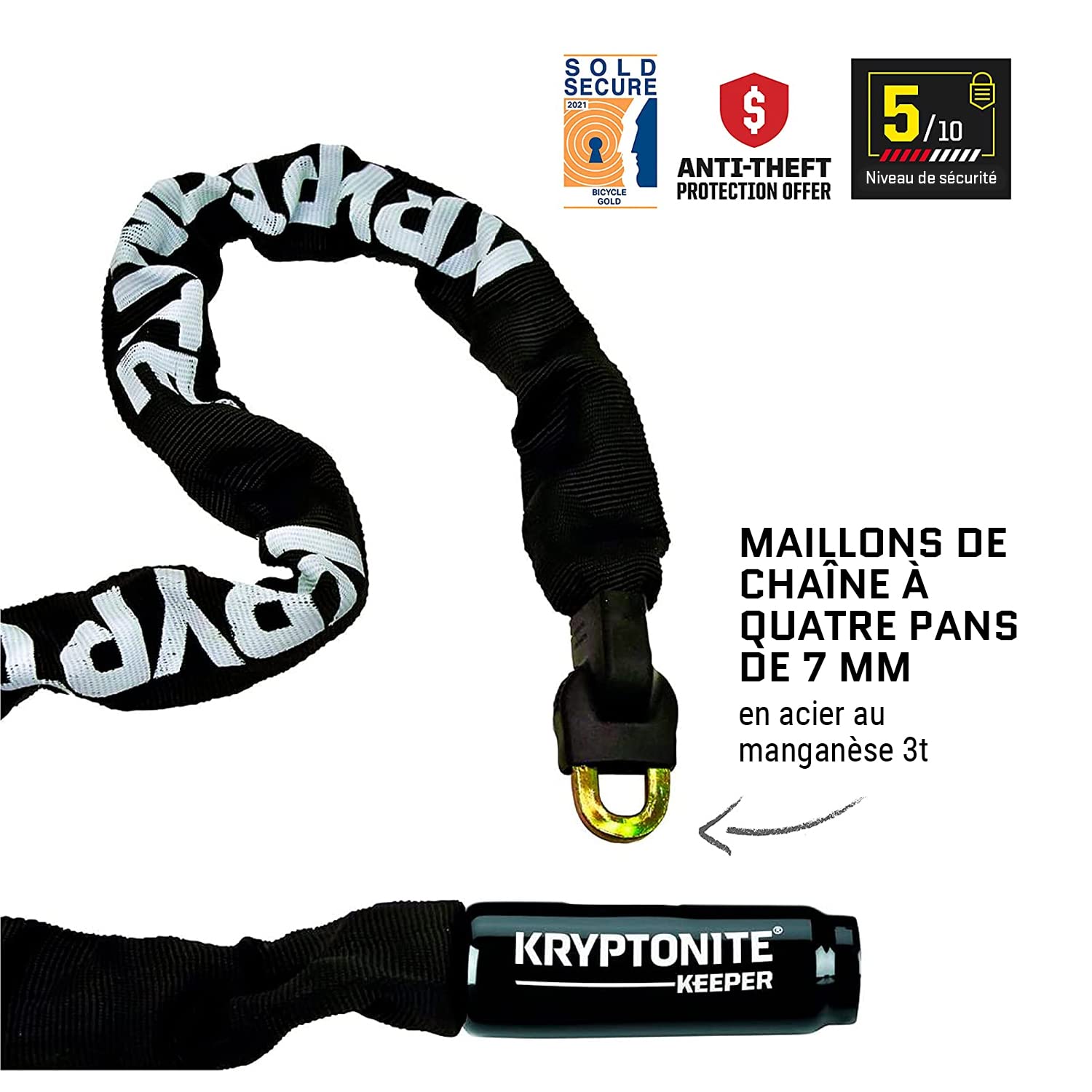 Kryptonite Keeper 785, Antivol Chaîne avec Tête de Verrou intégrée, Acier au Manganèse trempé de 7 mm, Niveau de Sécurité 5/10, pour Vélos et Scooters, 1,59 kg, 85 cm