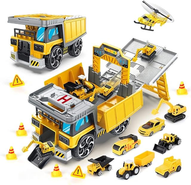kramow Toy Trucks for Boys, Construction Truck Toy for 3 Years Old, 11 in 1 Toy Cars Construction Vehicles Set, Gift Toys for Boys Girls Age 3 4 5 6 7 8
