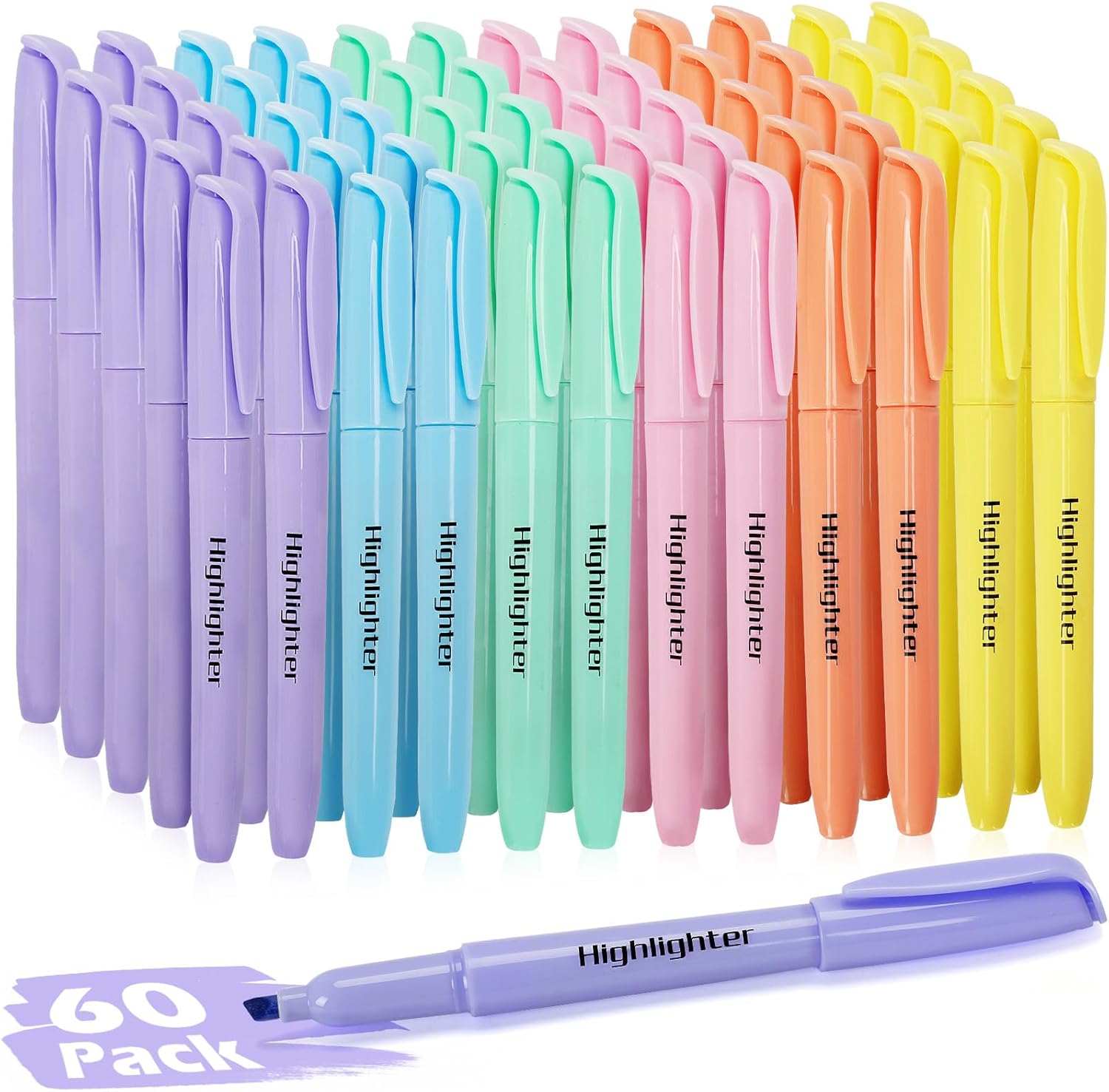 KIZZYEA 60 Pack Highlighters, Pastel Highlighter Assorted Colors, Chisel Tip, No Bleed Quick Dry Highlighter Markers, Bulk Highlighters for School Supplies, Teachers, Office, Classroom Must Have