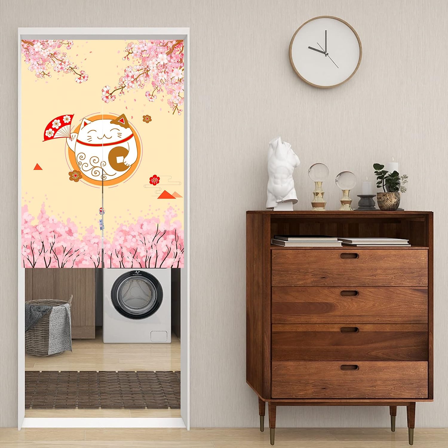LIGICKY Japanese Style Noren Long Doorway Curtain Fortune Cat & Cherry Blossom Hanging Door Tapestry for Home Decoration 85 x 120 cm - Image 4